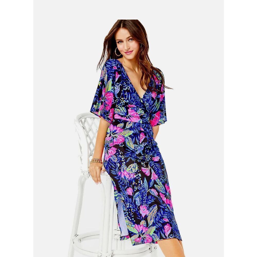 NWT Lilly Pulitzer Parigi Elbow Sleeve Midi Dress SZ XS Onyx Earned Stripes